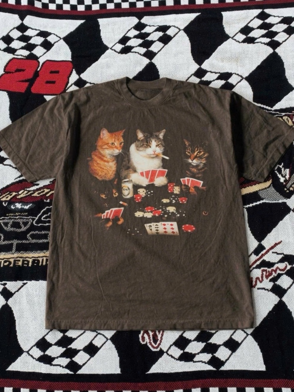 Brown Cat Poker Graphic T-Shirt for Pets Cat Lovers